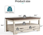 LINSY HOME Living Room Table Sets 4 Piece with TV Stand, Farmhouse TV Stand for 65 Inch TV, Coffee Table with Drawers, Two End Table with Charging Station, Washed Gray