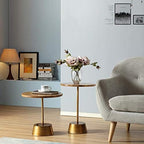 Telephone Table, Solid Wood Sofa Side Table Pedestal Tables Sofa & Console Tables Telephone Tables Round Living Room Side Table(Color:Wood Color,Size:15.7415.742