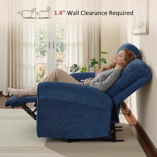 MCombo 87.8" Wall Hugger Power Reclining Sofa with Drop Down Table, 3-Seater Recliner Couch for Small Spaces Living Room RV, USB Ports, Fabric PR635M3 (Navy Blue)