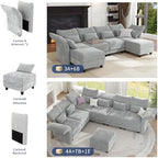 LLappuil Chenille Sectional Sofa Large U Shaped Modular Sofa with Storage Ottoman, 14 Piece Sectioanl Couches for Living Room, Adjustable Arms, Grey