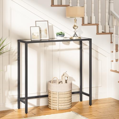 HOOBRO 29.5" Narrow Console Table, Modern Sofa Table Behind Couch Table | Tempered Glass Entryway Table, Small Side Table for Entrance, Living Room, Foyer, Hallway, Bedroom, Black BK07XG01