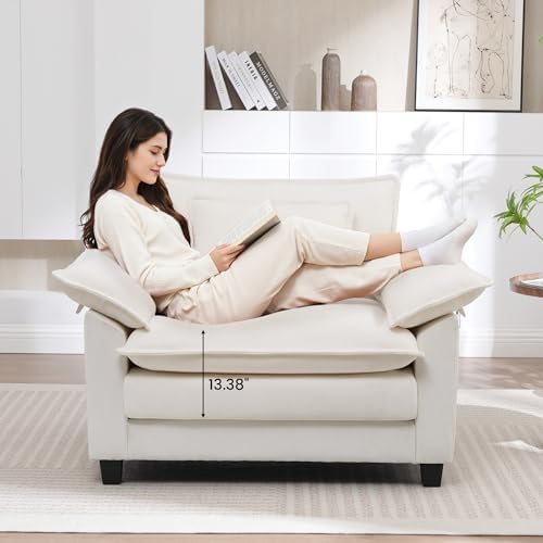 Modern Oversized Accent Chair,44" Chenille Upholstered Armchair with Deep Seat,Comfy Accent Chair Reading Chairs Cloud Sofa Chair for Living Room Bedroom Apartment White