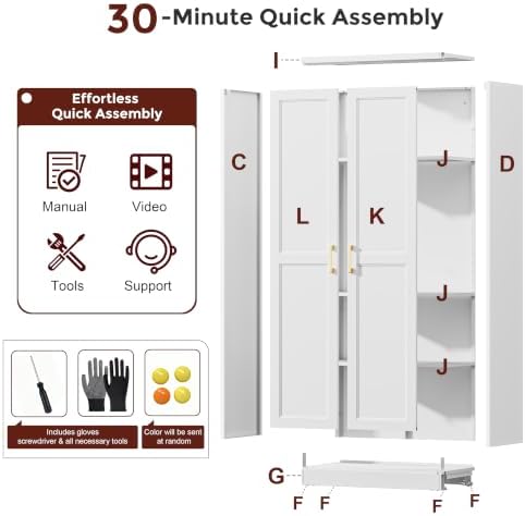 71" Tall Metal Kitchen Pantry Cabinet, Storage Cabinet with Doors | Kitchen Cabinet with 4 Adjustable Shelves, Food Pantry Cabinet, Cupboard for Kitchen,Dining Room, Living Room, Office, School