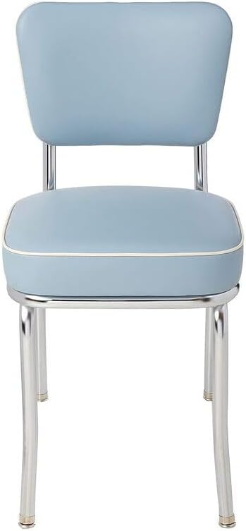 HomeStock Diner Chair - Vinyl Seat, Chrome Frame - Fully Assembled Bistro Kitchen Chair Bristol Blue