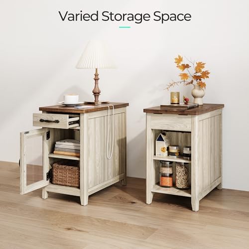LINSY HOME Living Room Table Sets 4 Piece with TV Stand, Farmhouse TV Stand for 65 Inch TV, Coffee Table with Drawers, Two End Table with Charging Station, Washed Gray