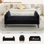 66" End of Bed Storage Bench King Size, Storage Benches for Bedroom, Black | Velvet Upholstered Foot of Bed Bench, Storage Ottoman Benches with Golden Legs, Pillows and Side Pockets for Window, Entryway