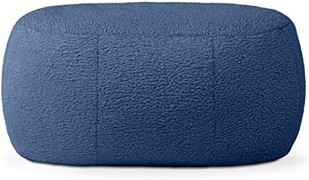 Jaxx Ellis Ottoman Shearling Faux-Lamb Plush Pouf for Modern Interior Design, Oval, Indigo