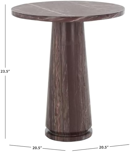 SAFAVIEH Furniture - Valentia Tall Marble Accent Table - Maroon - Marble Top - Glam Stone Pedestal Design - Ideal for Living Room, Entryway, Dining Room, 20.5" W x 20.5" D x 23.5" H (SFV9703E)