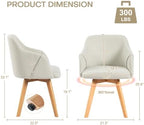 Swivel Dining Chairs Set of 6 with Arms and Wood Legs, Beige | Beech Wood Frame, Linen Fabric Upholstered Kitchen Chairs, Mid Century Modern, 18.5" Widen Seat, For Dining Room, Living Room
