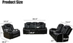 Power Recliner Sofa Set, Black Leather 3 Pieces Sectional Couch, Living Room Furniture Sets with LED Light, Modern Power Reclining Sets with Storage Console/Cup Holder for Living Room