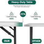 Folding Table 1 Pack, 4FT Folding Table with Adjustable Height, Heavy Duty Plastic Foldable Table Portable, Steel Legs Supports to 300lbs, Suitable for Party, Camping, Events Indoor&Outdoor Use, White