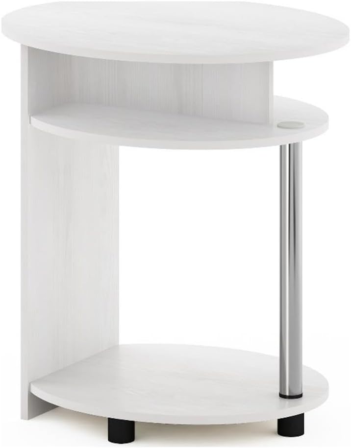 Pemberly Row Oval End Table, White Oak Finish, Composite Wood and Stainless Steel, 18.9 x 19.3 x 15.5 in, Built-in Shelves, Functional Design, Compact Nightstand for Bedroom or Hallway Use