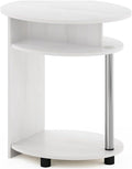 Pemberly Row Oval End Table, White Oak Finish, Composite Wood and Stainless Steel, 18.9 x 19.3 x 15.5 in, Built-in Shelves, Functional Design, Compact Nightstand for Bedroom or Hallway Use