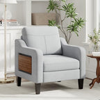 Upholstered Accent Chair with Foldable Side Table for Living Room | 2 Side Pockets, Modern Linen Armchair Wooden Fabric Chairs for Living Room, Comfy Reading for Bedroom/Office