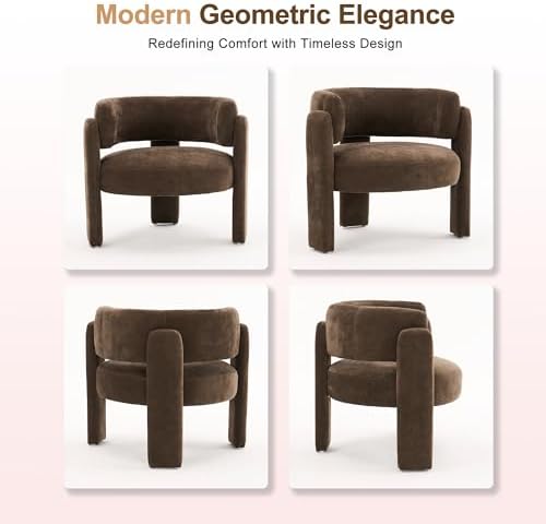Modern Accent Barrel Chair,Mid Century Single Armchair with Curved Backrest Upholstered Side Reading Chair with 3 Legs Comfy Sherpa Chair for Bedroom Home Office Living Room (Brown)
