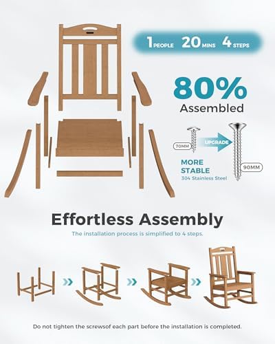 Ciokea Oversized Outdoor Rocking Chairs Set of 2, 380lbs Heavy-Duty Large Patio Rocker, High Back Cozy Porch Chairs, Weather Resistant Patio Rocking Chairs for Outside, Fire Pit, Deck, Teak