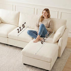 Iroomy Sectional Cloud Couch for Living Room, Spring Cushion Seating, L Shaped Convertible Modular Sofa with Ottoman, Beige
