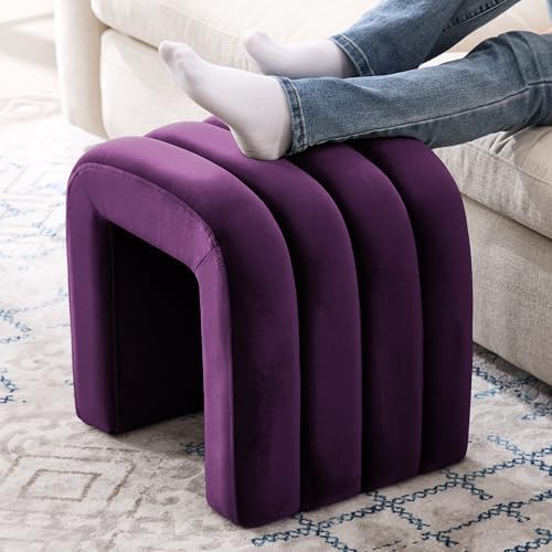 ONEVOG Velvet Pouf Ottomans, Small Ottoman Foot Rest for Couch, 18 Inch Cute Vanity Chairs for Makeup, Living Room Decorative, Sturdy Frame, Upholstered Modern Footrest for Bedroom, Dorm, Purple, 2Pcs