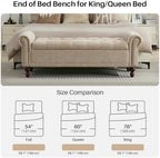 SOFTHION 58.1" Storage Bench for Bedroom, Chenille Cushion, Light Brown | End of Bedroom Bed Bench Ottoman with Tufted Cushioned Rolled Arm Large Storage Space for Reading/Living Room/Entryway