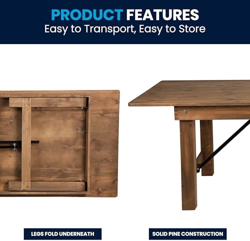 Flash Furniture Hercules 96x40 in Folding Table | Commercial Grade, Foldable Locking Legs, Farmhouse, Rustic