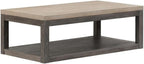 Pemberly Row 3-Piece Living Room Table Set, Rubberwood Construction, Charcoal and Ash Two-Tone Finish, Includes Cocktail Table with Casters and 2 End Tables, Rustic Design with Open Shelves for