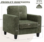 Comfy Accent Chairs for Living Room, Mid Century Modern Upholstered Living Room Chair, Chenille Reading Armchair for Apartment, Waiting Room, Office, Green