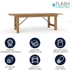 Flash Furniture Hercules 96x40 in Folding Table | Commercial Grade, Foldable Locking Legs, Farmhouse, Rustic