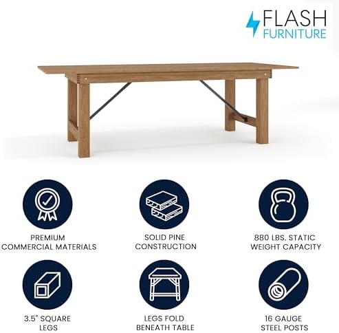 Flash Furniture Hercules 96x40 in Folding Table | Commercial Grade, Foldable Locking Legs, Farmhouse, Rustic