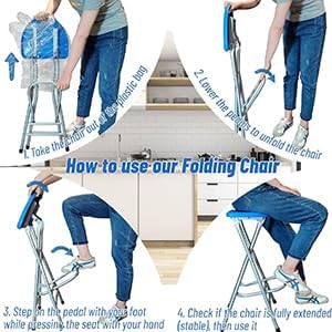 Be&xn Folding Bar Stool, Tall Collapsible Stool Counter Height Folding Stools for Adults Portable, Plastic Barstool Chair for Adults Kitchen Island Guitar (blue, H72xW31cm(28x12inch))