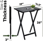 PJ Wood - Folding TV Tray Table Set of 2 - Black Collapsible Snack Tables | Solid Rubberwood Construction, Fully Assembled, 19.09 x 14.57 x 25.98 in, Cross Base Glide Feet, Storage Rack Included, 5 lb