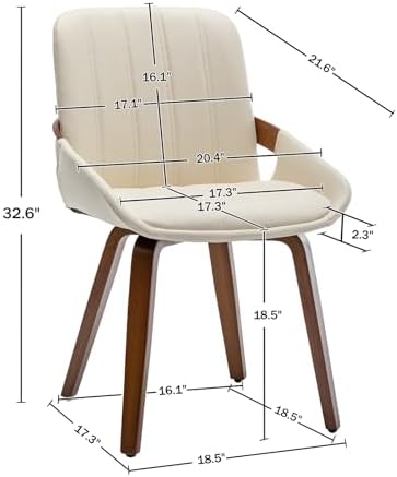 Mid Century Modern Faux Leather Upholstered Dining Chairs,Armless Accent Chairs with Sturdy Natural Wood Legs,Bamboo Backrest Support for Kitchen&Dining Room Chairs(1PCS,Beige)