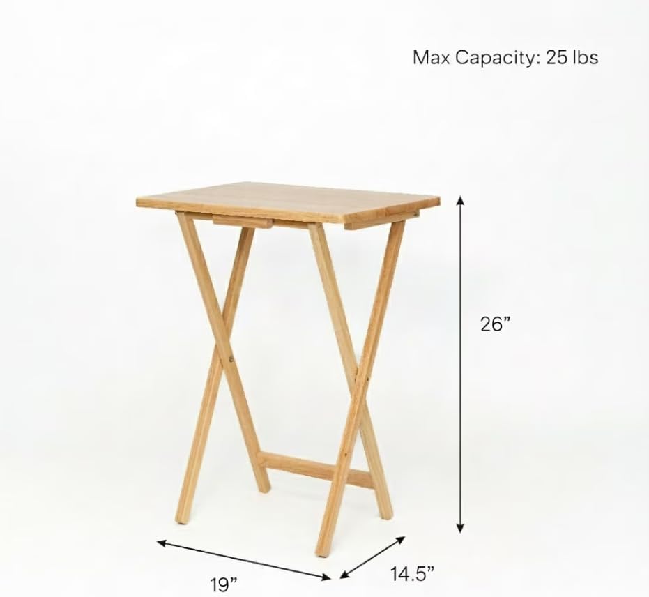 Natural Rubberwood Folding TV Dinner Tray Table, 19 x 14.5 x 26 Inch Foldable Portable Wooden Side Snack Table for Home Office Couch Bed