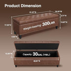 FiveWillowise 51 Inch Storage Ottoman Bench,Large End of Bed Storage Bench | Faux Leather Ottoman with Storage,30 Gallons,Upholstered,with Nailhead Trim,Legs,for Bedroom,Living Room,Entryway,Brown