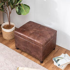 Joveco Leather Storage Ottoman, 24" Rectangle Tufted Square Upholstered Bench, Foot Rest Stool with Wood Legs, Footstool for Living Room Bedroom, Coffee