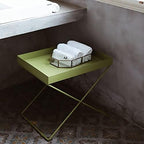 Telephone Table, Grass Green Metal Nightstand/End Table,Square Pallet Sofa Side Table,High and Narrow Entryway Table ，Telephone Table for Living Room,Bedroom and Off(Size