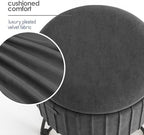 Round Ottoman with Storage, Pleated Velvet Storage Ottoman, Foot Stool Ottomans, Makeup Vanity Stool, Small Ottomans Foot Rest, Modern Vanity Stools for Living Room and Bedroom, Grey