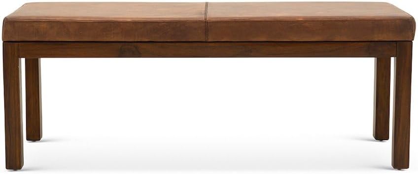 Furnifact Beige Leather Bench with Lines, Perfect for Entryway, Bedroom, or Dining Room, Stylish End of Bed Bench, Durable Leather Seating for Living Spaces