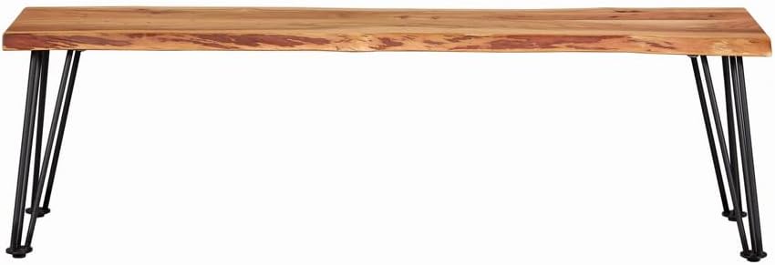 Coaster Home Furnishings - Sherman - 60-Inch Live Edge Acacia Wood Dining Bench - Industrial Modern Design with Hairpin Metal Legs - Dining Room, Kitchen, Entryway - Natural Acacia & Black - 190913