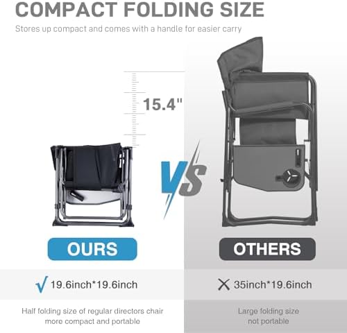 EVER ADVANCED Camping Directors' Chair with Side Table, Portable Folding with Compact Size, Heavy Duty Lawn Chair with Pocket for Camping, Lawn, Sports and Fishing, 400lbs, Black