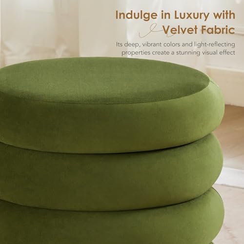 Flouki 19.5" Storage Ottoman Round, Vanity Stools for Bedroom, Velvet Pouf Ottoman with Removable Lid, Modern Ottomam Stool for Girls Women, Foot Stool for Living Room, Green