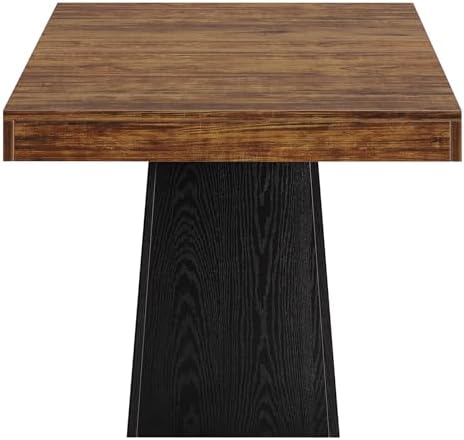 Tribesigns Square Dining Table for 4, 31.5" Farmhouse Small Kitchen Table | Wooden Dinner Table with 3.93" Thick Top & Sturdy Pedestal, Fits for Dining Room, Small Space, Apartment, Dark Brown & Black