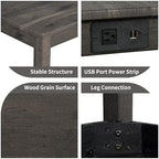 59" Counter Height Bar Table Set with Power Outlet, Industrial Breakfast Table with 3 Padded Stools, 4 Piece Bar Table and Chairs Set for Living Room, Dining Room, Dark Gray