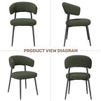 Dining Chairs Set of 6, Mid Century Modern Kitchen Chairs, Boucle Upholstered Dining Chair with Curved Backrest & Metal Legs for Kitchen Dining Room, Green
