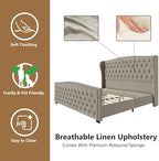 AMERLIFE King Size Bed Frame with Velvet Upholstered Wingback Headboard