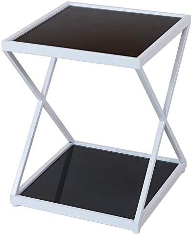 Telephone Table, 2 Tier Tempered Glass Sofa Side Table Living Room Iron Art Corner Table Snack Table Bedroom Nightstand Storage Shelf，18.8''x14.2''x20.4''(Color:White)