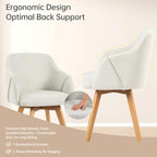 Swivel Dining Chairs Set of 6 with Arms and Wood Legs, Beige | Beech Wood Frame, Linen Fabric Upholstered Kitchen Chairs, Mid Century Modern, 18.5" Widen Seat, For Dining Room, Living Room