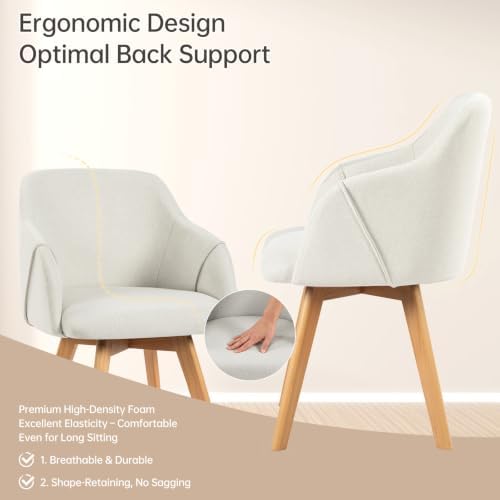 Swivel Dining Chairs Set of 6 with Arms and Wood Legs, Beige | Beech Wood Frame, Linen Fabric Upholstered Kitchen Chairs, Mid Century Modern, 18.5" Widen Seat, For Dining Room, Living Room