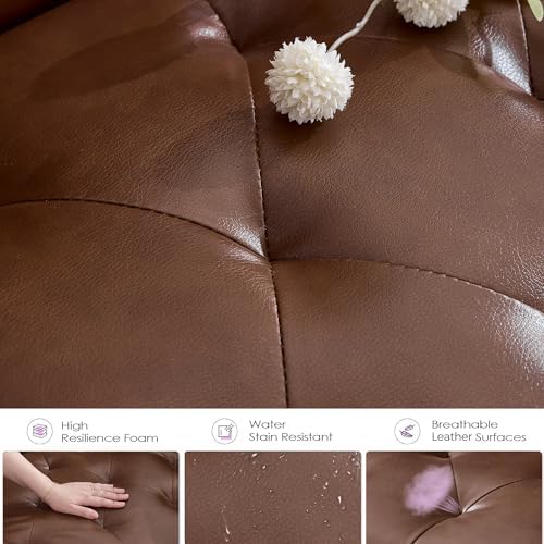 62'' Leather Loveseat Sofa Set with Chairs, 3-Piece Living Room Furniture | Leather Sofa and Chair Set, Loveseat Couch with 2 USB Ports and Cupholders, Comfy Furniture for Apartment Office, Brown