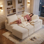 107" Modular Sectional Sofa Couch with Storage,U-Shape 3 Seat Comfy Modern Cloud Couch Sofa with Ottoman, 27" Deep Seat Corduroy Sofa for Living Room, Tool-Free Assembly - Beige