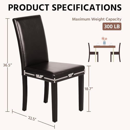 Yaheetech Dining Chairs Set of 4 Upholstered Kitchen Chairs Dark Brown | Faux Leather High Back Sillas De Comedor, Solid Wood Legs, Adjustable Footpads, Modern Armless Parson Chairs for Dining Room